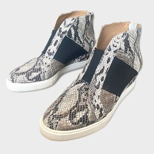 Linea Paolo Felicia Wedge Sneaker Black White Snakeskin